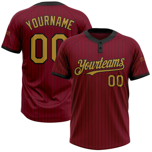 Custom Crimson Black Pinstripe Old Gold Two-Button Unisex Softball Jersey - Main View