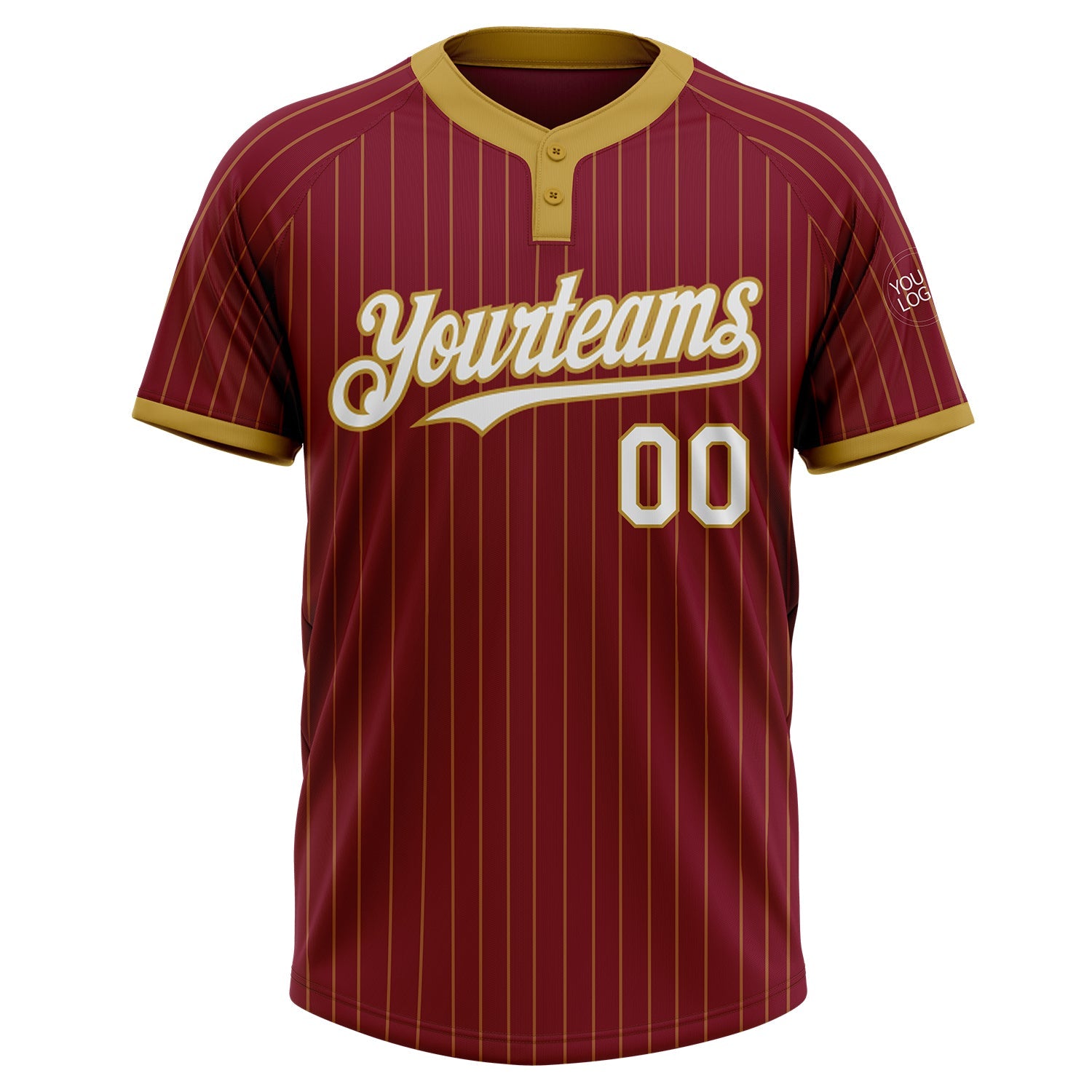 Custom Crimson Old Gold Pinstripe White Two-Button Unisex Softball Jersey view 2
