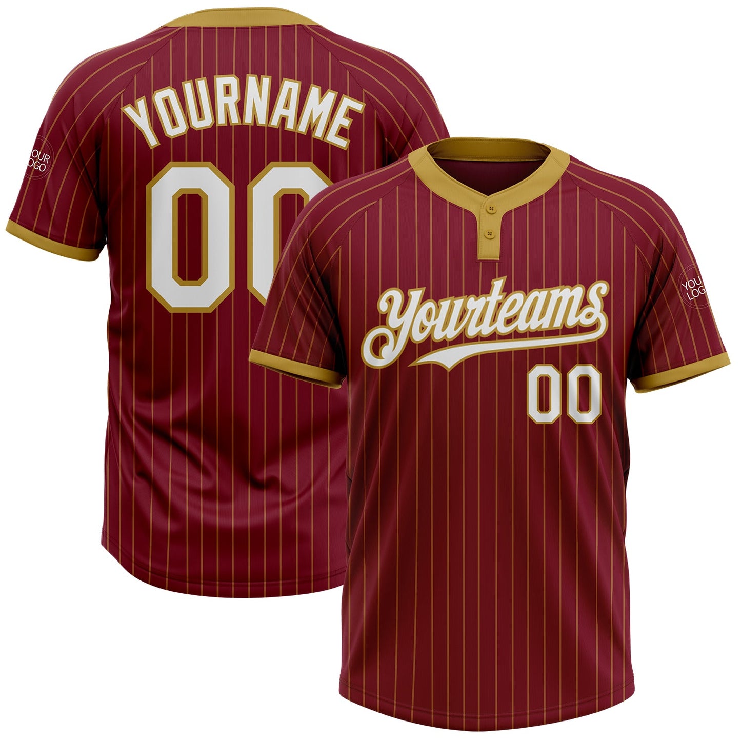 Custom Crimson Old Gold Pinstripe White Two-Button Unisex Softball Jersey - Main View