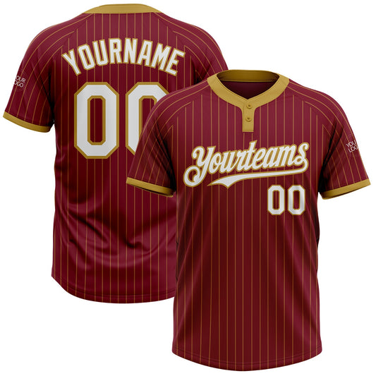 Custom Crimson Old Gold Pinstripe White Two-Button Unisex Softball Jersey - Main View