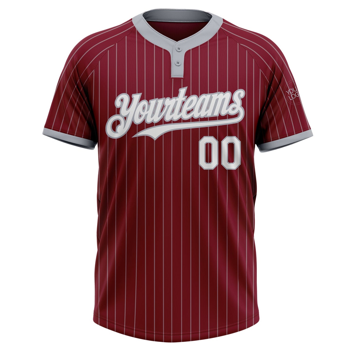 Custom Crimson Gray Pinstripe White Two-Button Unisex Softball Jersey view 2