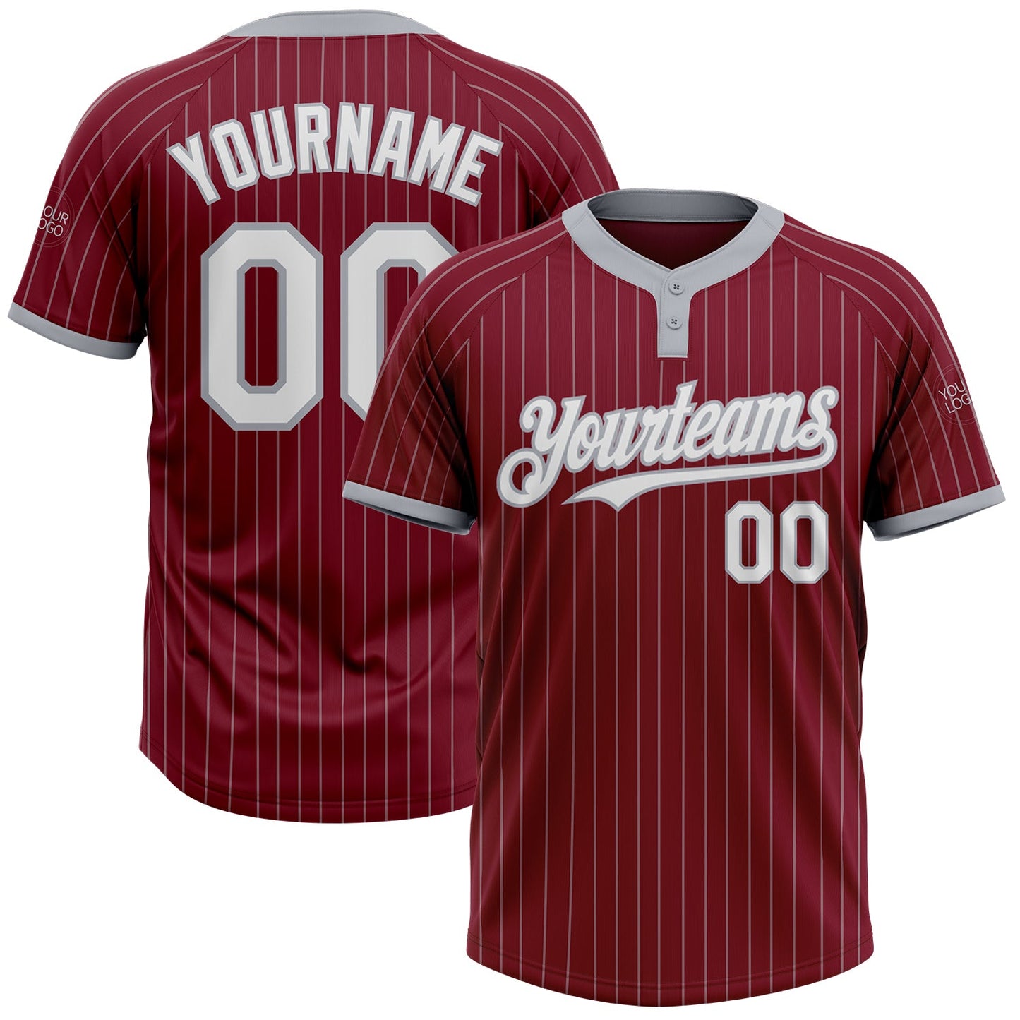 Custom Crimson Gray Pinstripe White Two-Button Unisex Softball Jersey - Main View