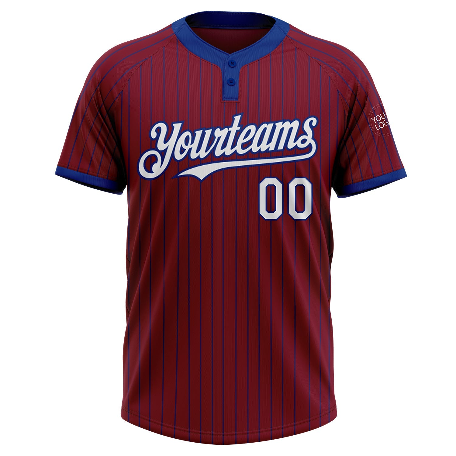 Custom Crimson Royal Pinstripe White Two-Button Unisex Softball Jersey view 2