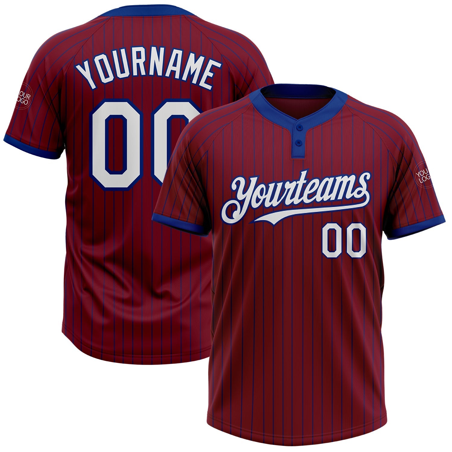 Custom Crimson Royal Pinstripe White Two-Button Unisex Softball Jersey - Main View