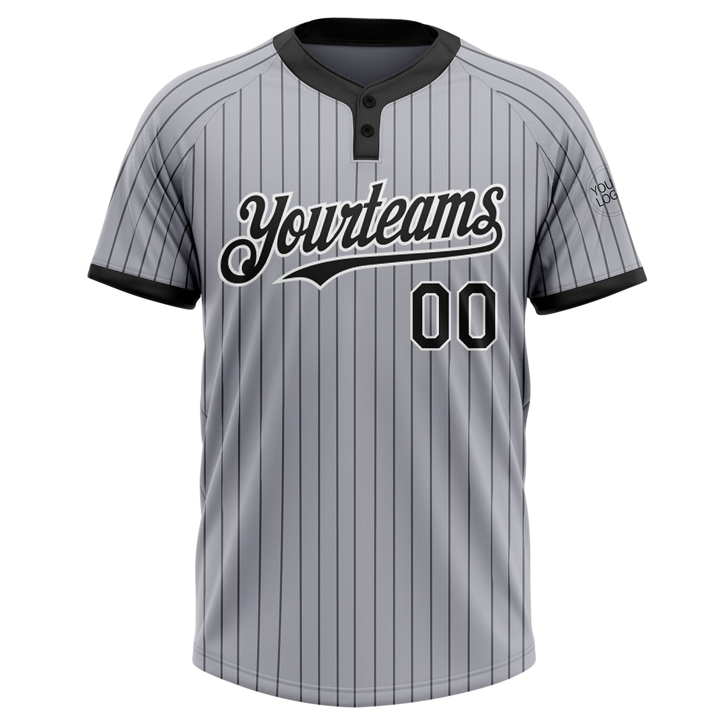 Custom Gray Black Pinstripe White Two-Button Unisex Softball Jersey view 2