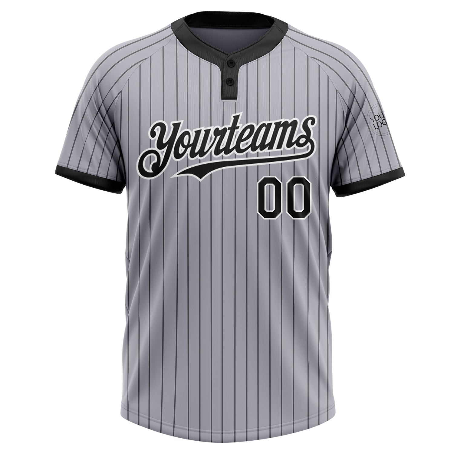 Custom Gray Black Pinstripe White Two-Button Unisex Softball Jersey view 2