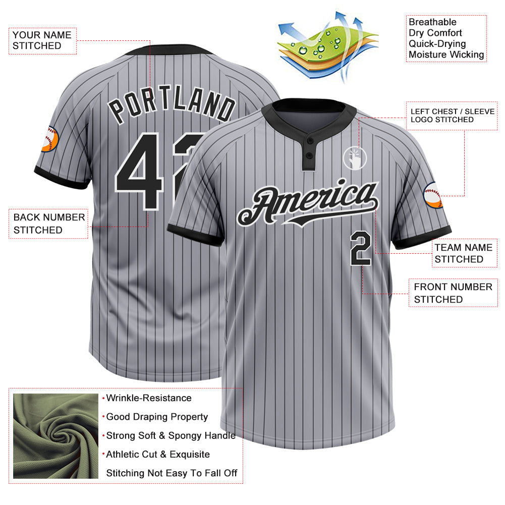 Custom Gray Black Pinstripe White Two-Button Unisex Softball Jersey view 3