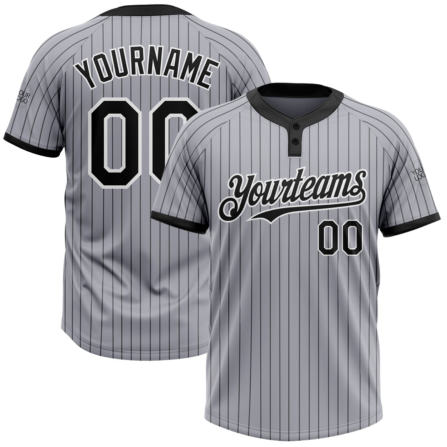 Custom Gray Black Pinstripe White Two-Button Unisex Softball Jersey - Main View