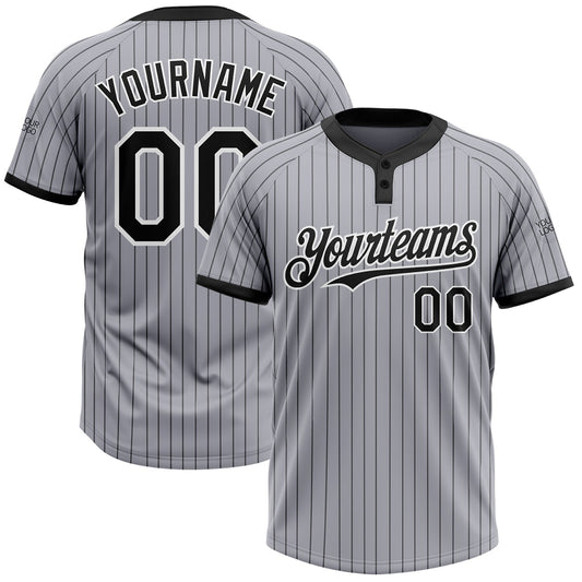 Custom Gray Black Pinstripe White Two-Button Unisex Softball Jersey - Main View