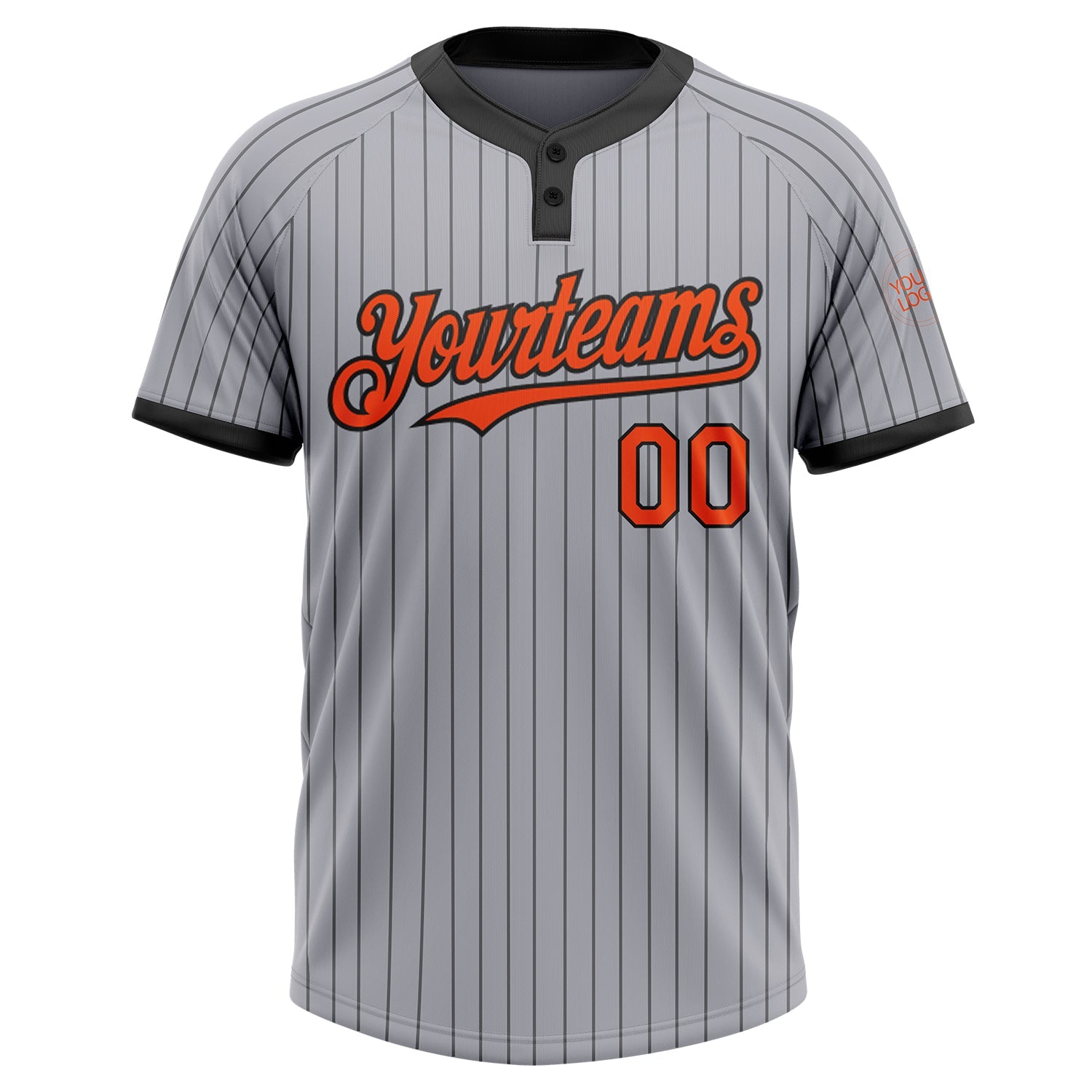 Custom Gray Black Pinstripe Orange Two-Button Unisex Softball Jersey view 2