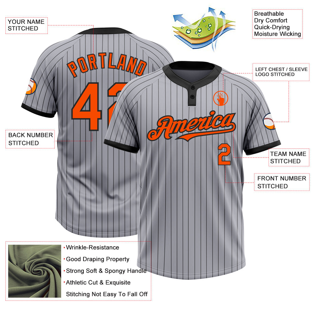 Custom Gray Black Pinstripe Orange Two-Button Unisex Softball Jersey view 3