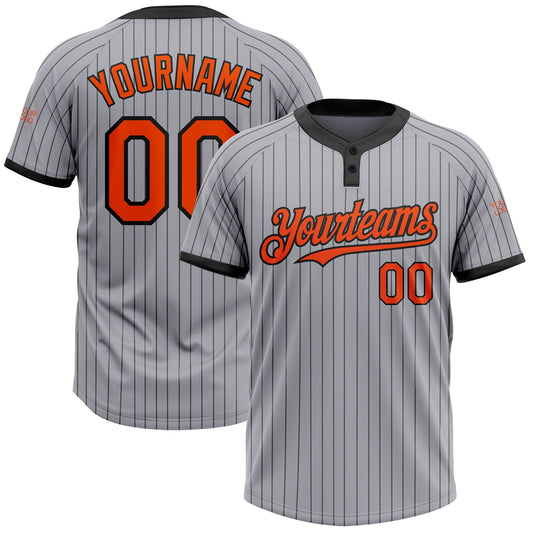 Custom Gray Black Pinstripe Orange Two-Button Unisex Softball Jersey - Main View