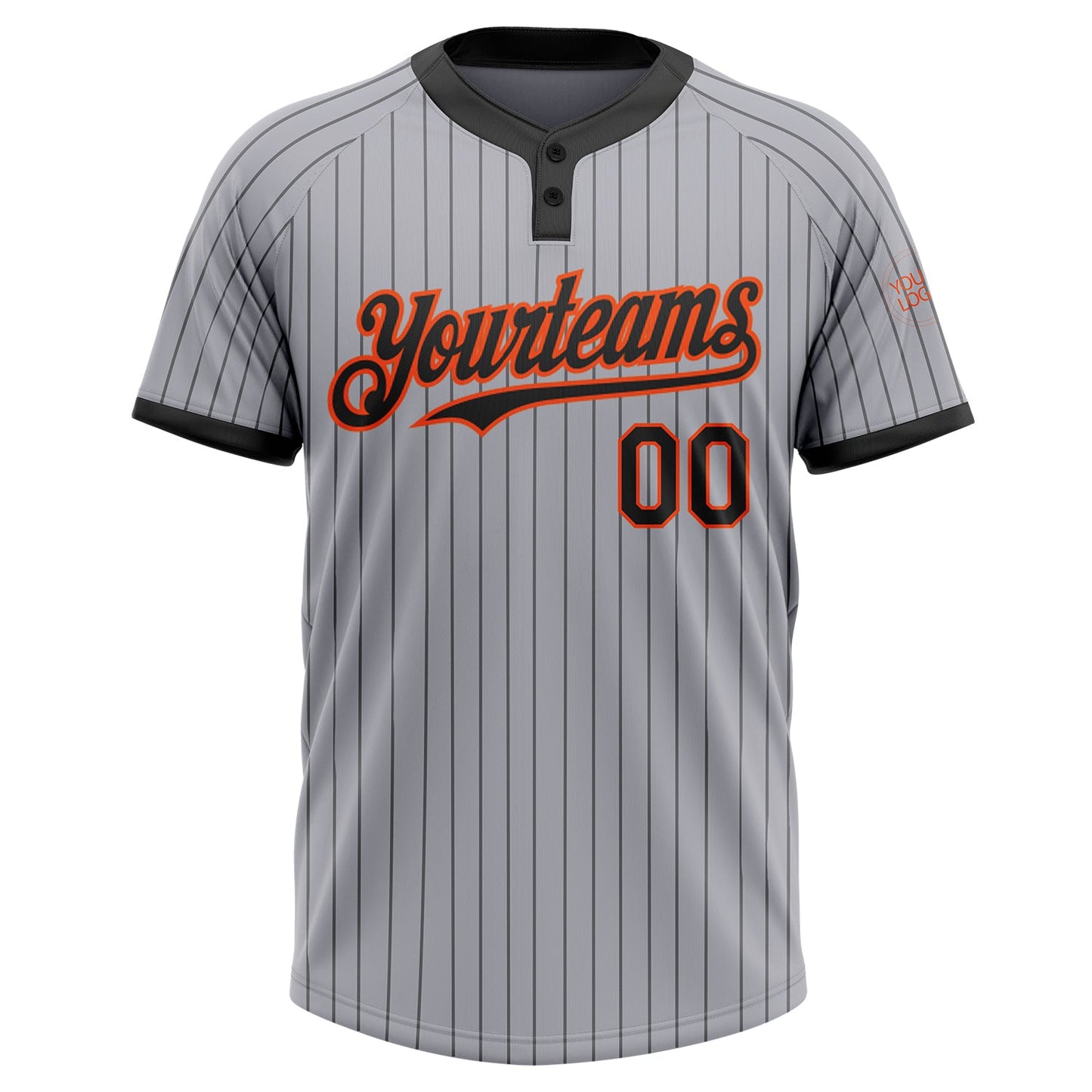 Custom Gray Black Pinstripe Orange Two-Button Unisex Softball Jersey view 2