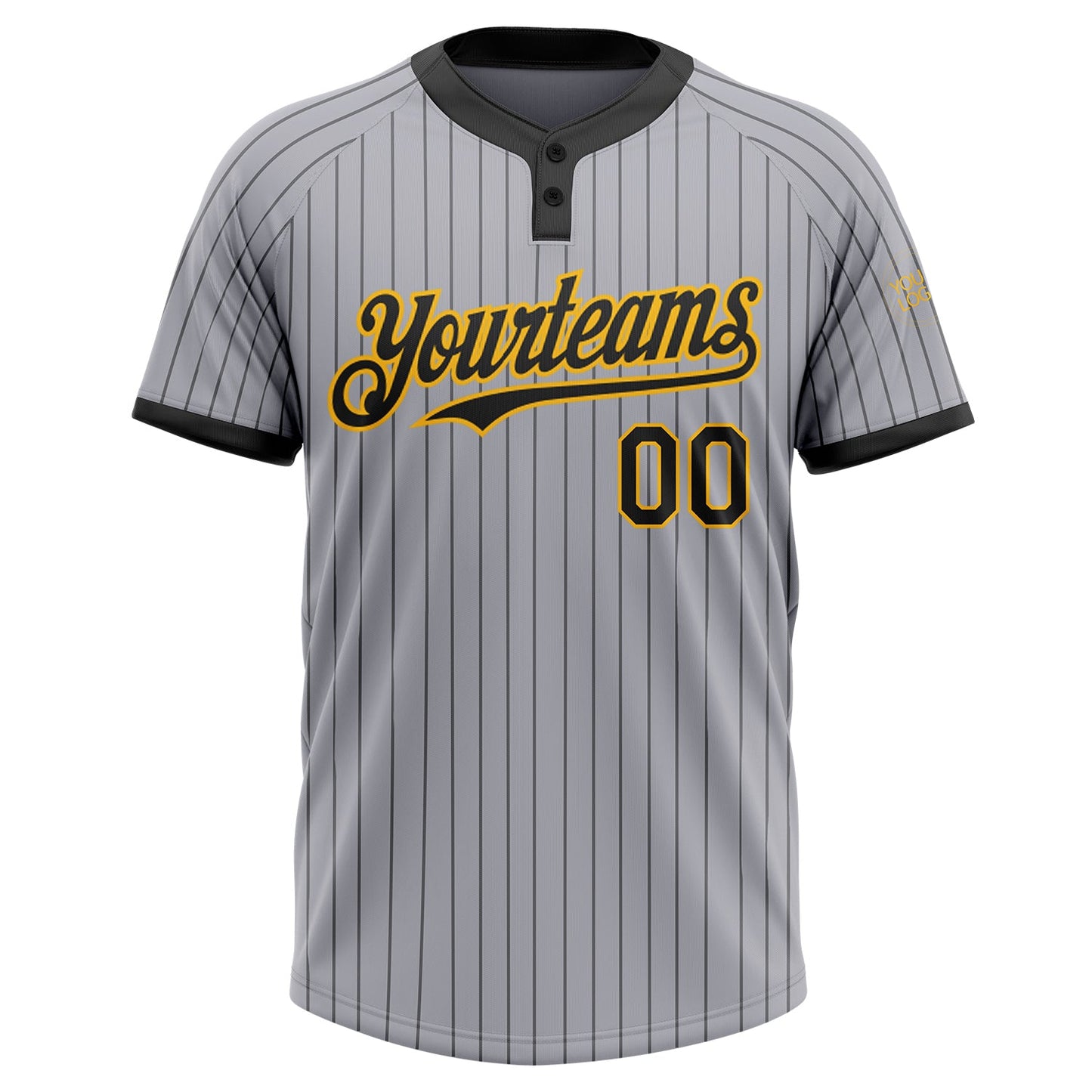 Custom Gray Black Pinstripe Gold Two-Button Unisex Softball Jersey view 2