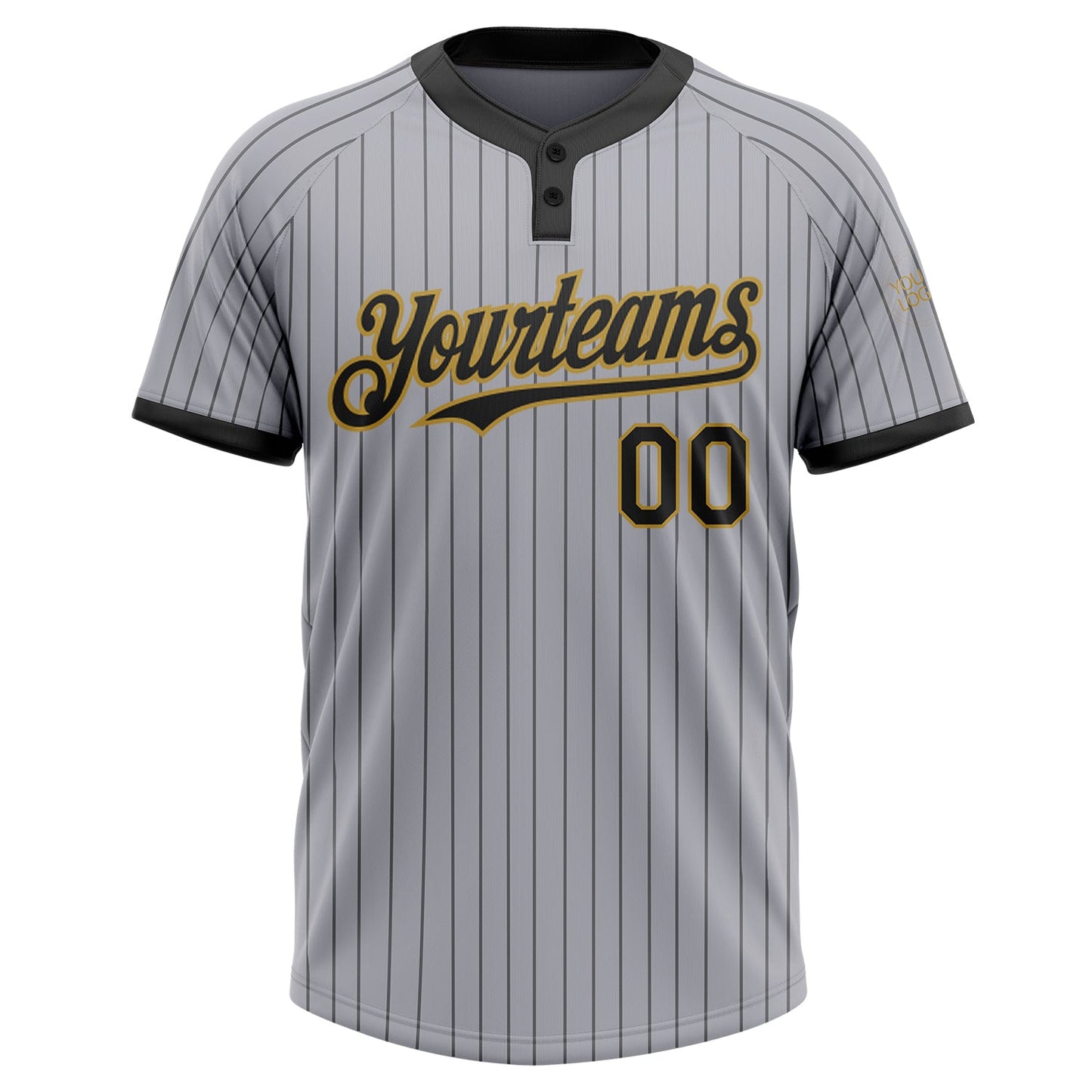Custom Gray Black Pinstripe Old Gold Two-Button Unisex Softball Jersey view 2