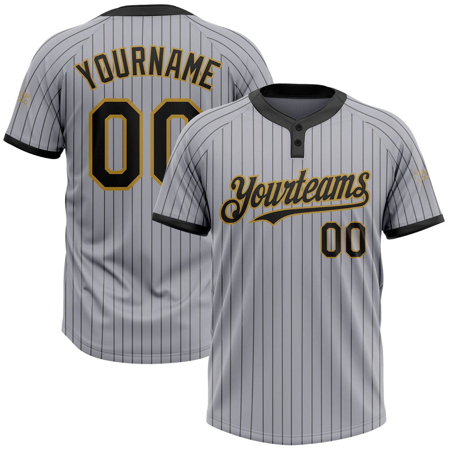 Custom Gray Black Pinstripe Old Gold Two-Button Unisex Softball Jersey - Main View