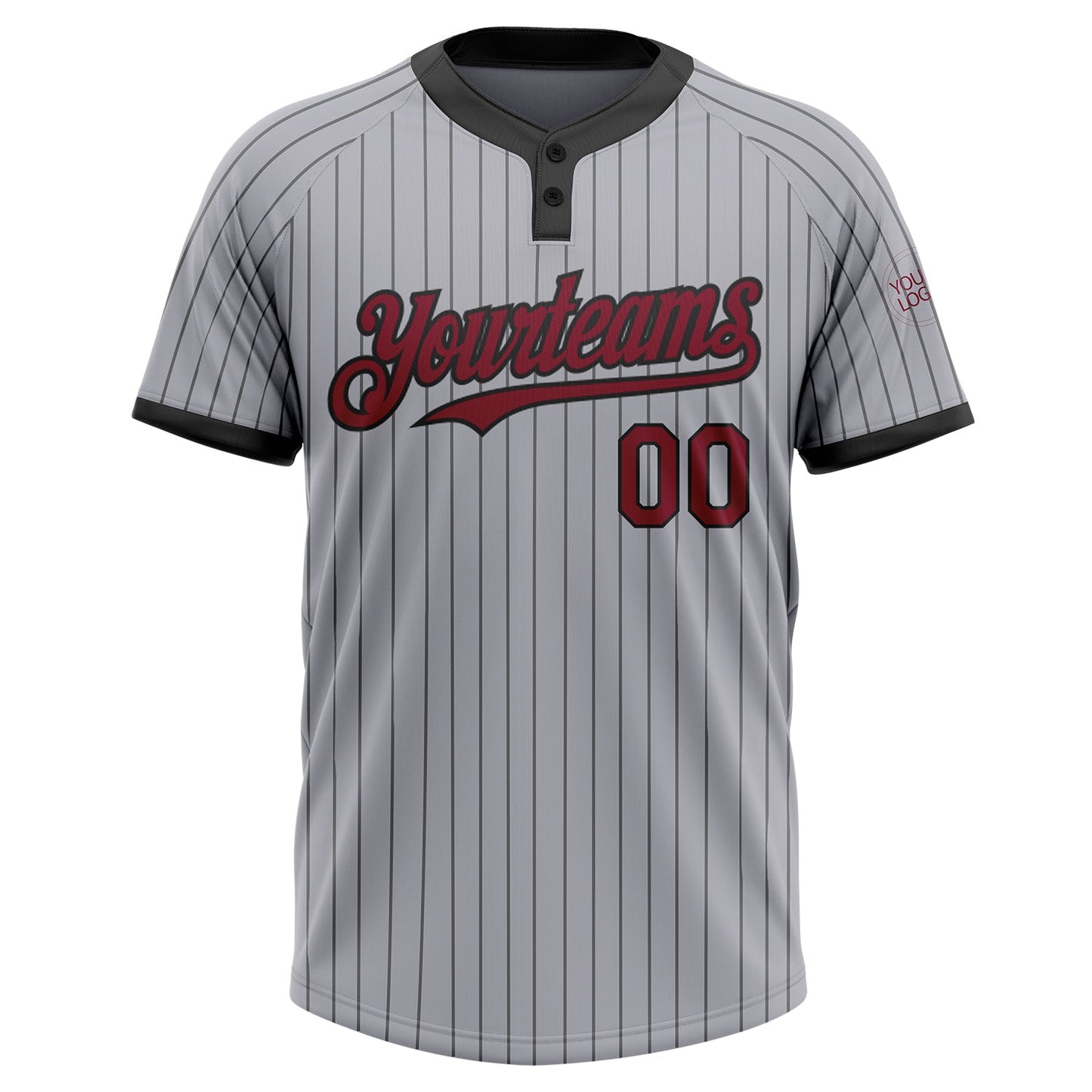 Custom Gray Black Pinstripe Crimson Two-Button Unisex Softball Jersey view 2