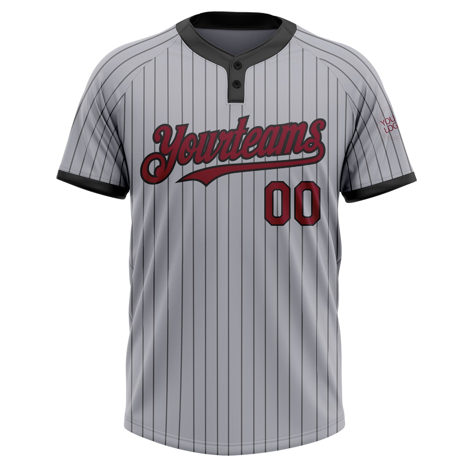 Custom Gray Black Pinstripe Crimson Two-Button Unisex Softball Jersey view 2