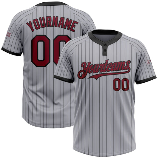 Custom Gray Black Pinstripe Crimson Two-Button Unisex Softball Jersey - Main View