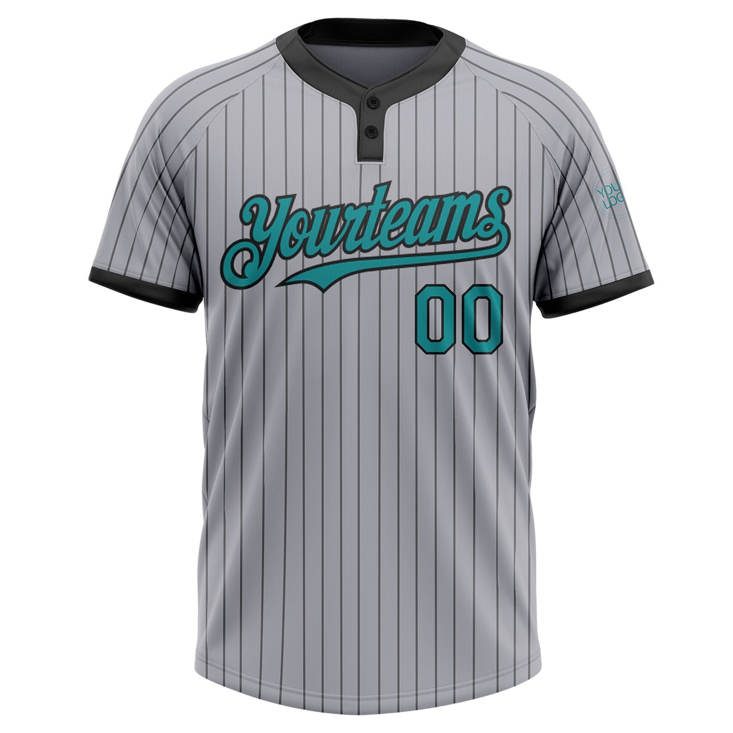 Custom Gray Black Pinstripe Teal Two-Button Unisex Softball Jersey view 2