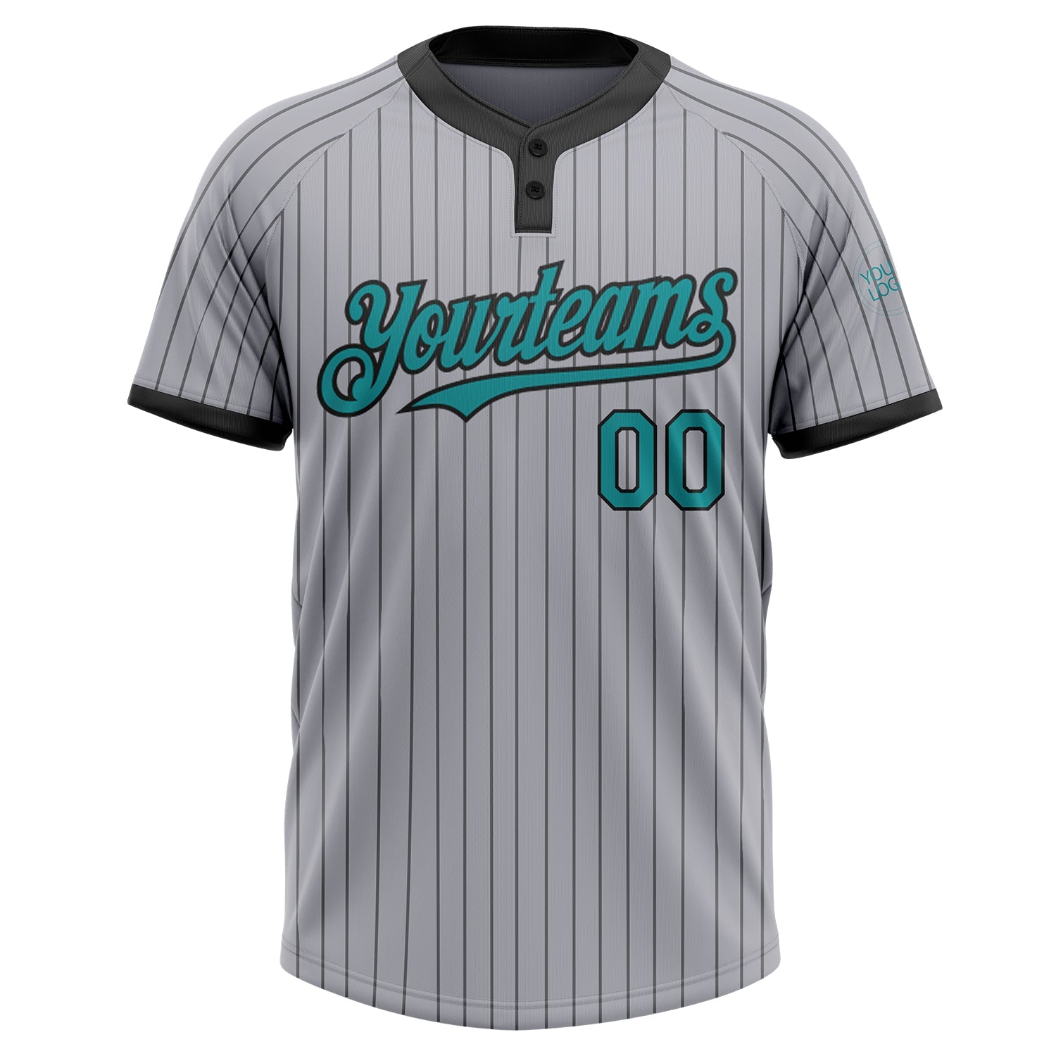 Custom Gray Black Pinstripe Teal Two-Button Unisex Softball Jersey view 2