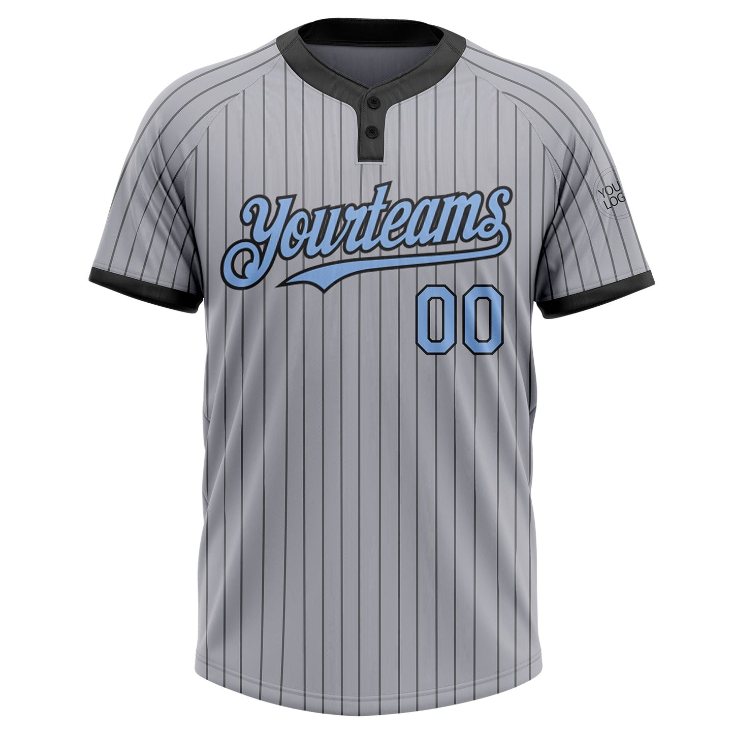 Custom Gray Black Pinstripe Light Blue Two-Button Unisex Softball Jersey view 2