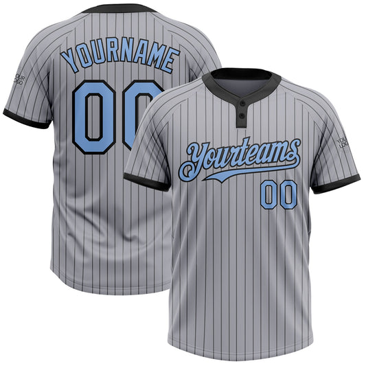 Custom Gray Black Pinstripe Light Blue Two-Button Unisex Softball Jersey - Main View
