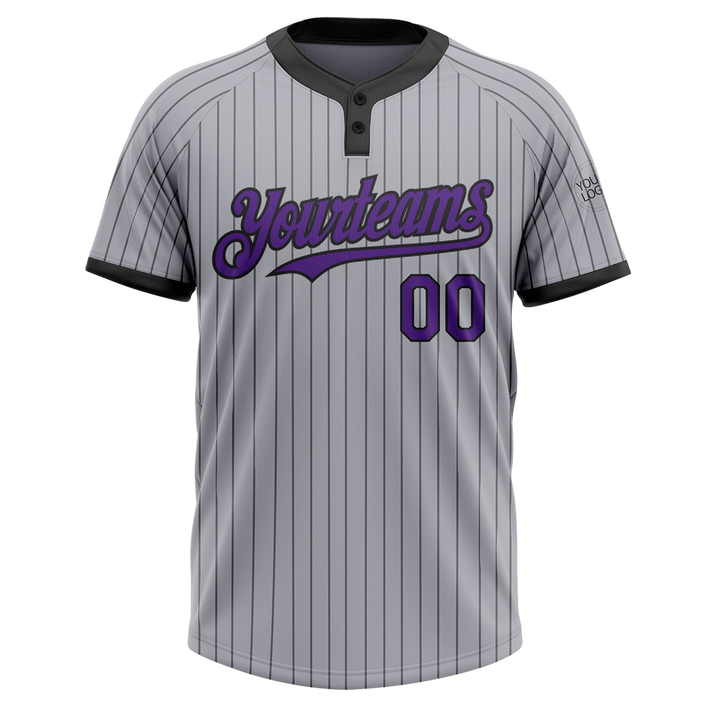 Custom Gray Black Pinstripe Purple Two-Button Unisex Softball Jersey view 2