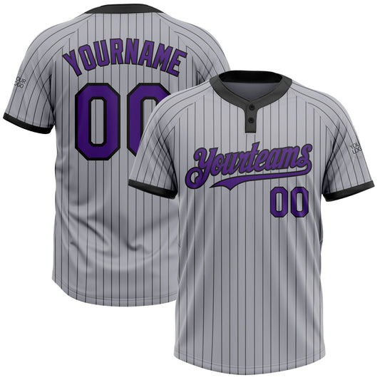 Custom Gray Black Pinstripe Purple Two-Button Unisex Softball Jersey - Main View