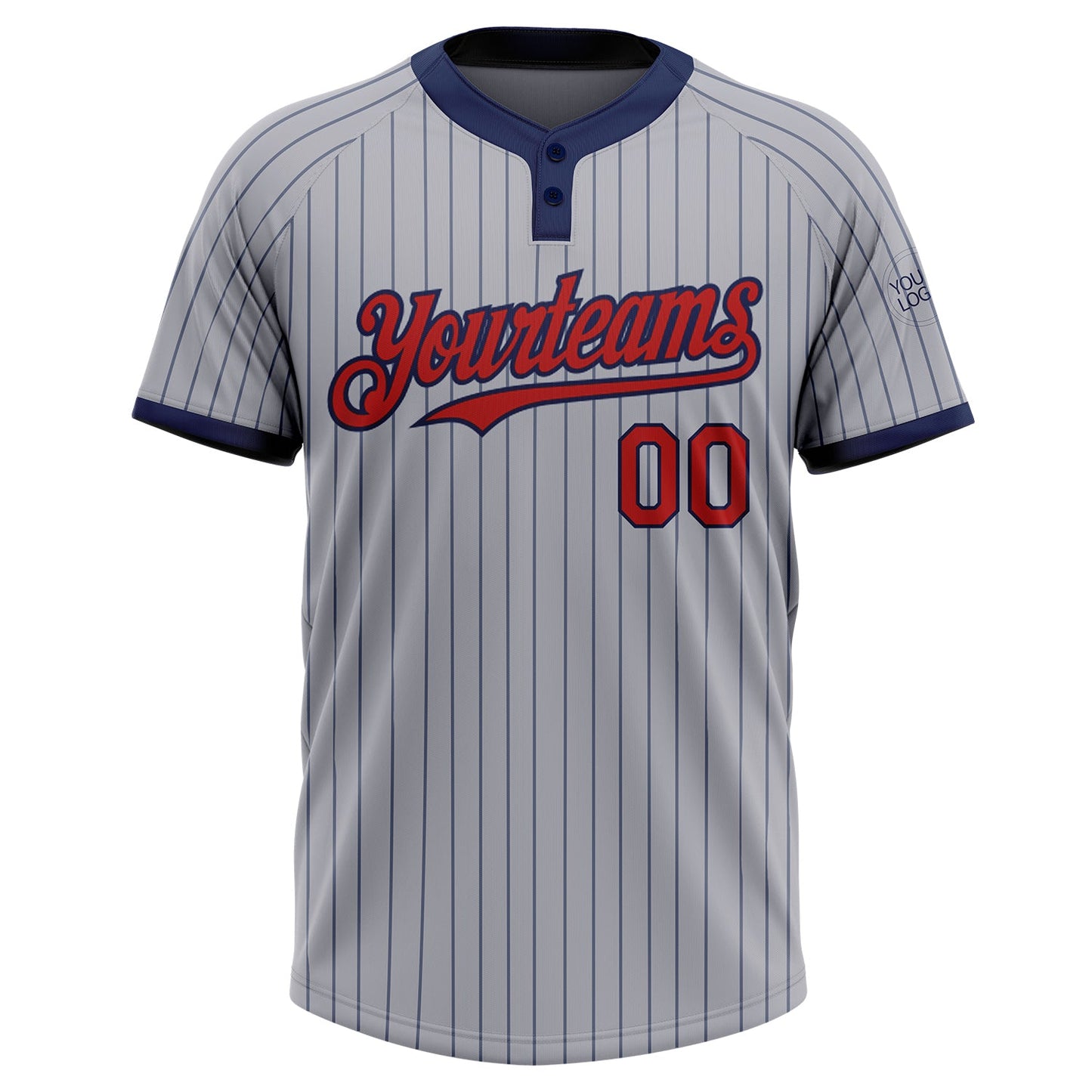 Custom Gray Navy Pinstripe Red Two-Button Unisex Softball Jersey view 2
