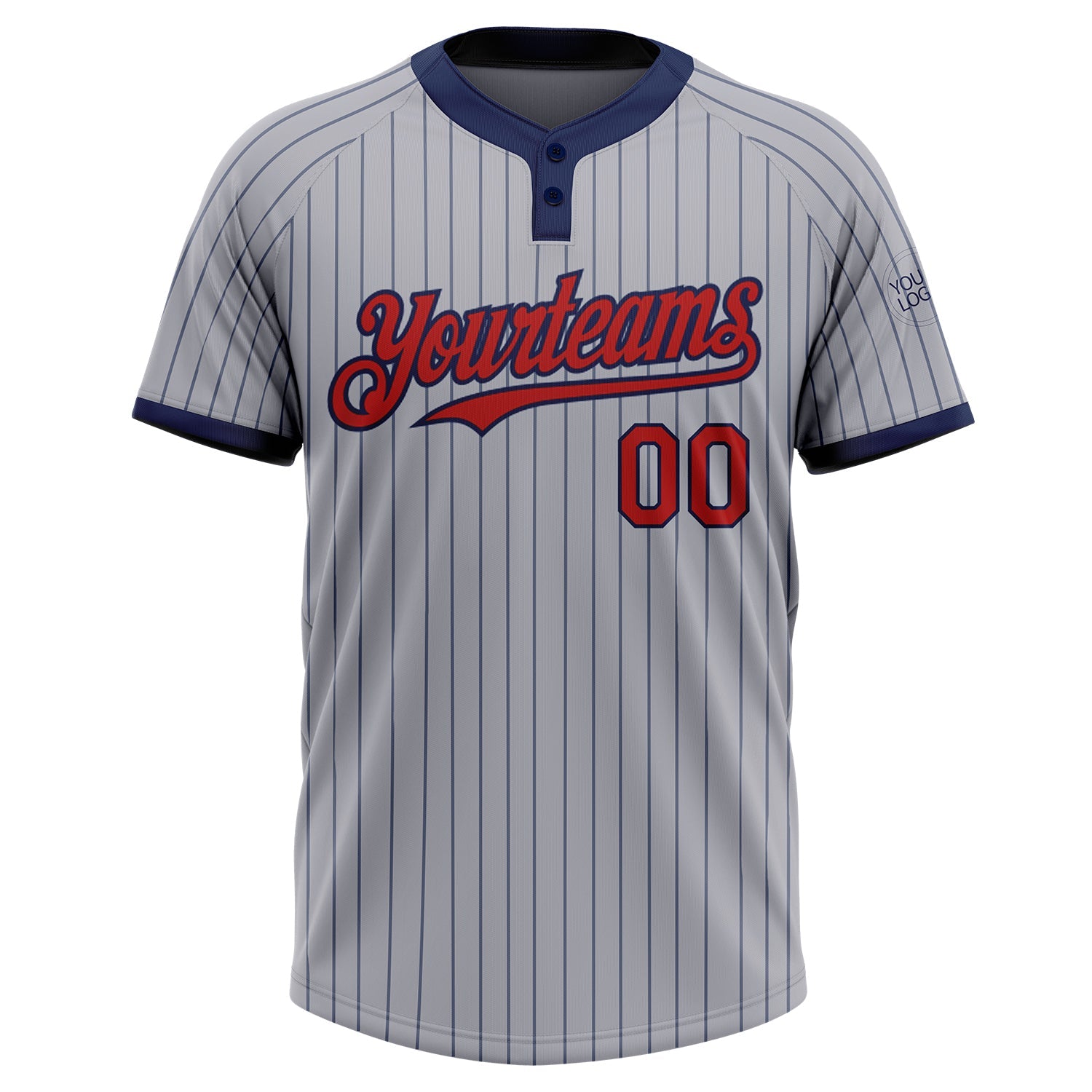Custom Gray Navy Pinstripe Red Two-Button Unisex Softball Jersey view 2