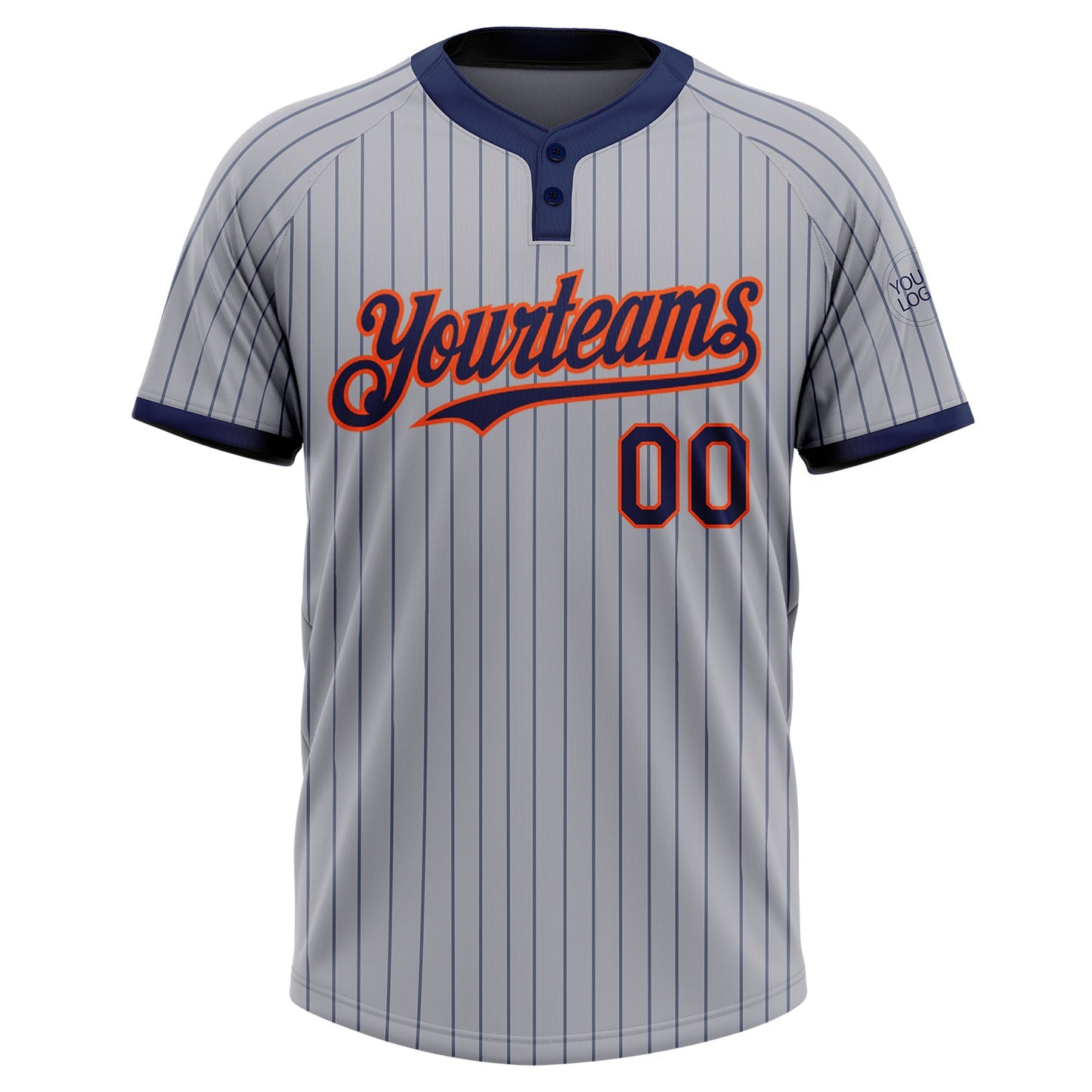 Custom Gray Navy Pinstripe Orange Two-Button Unisex Softball Jersey view 2