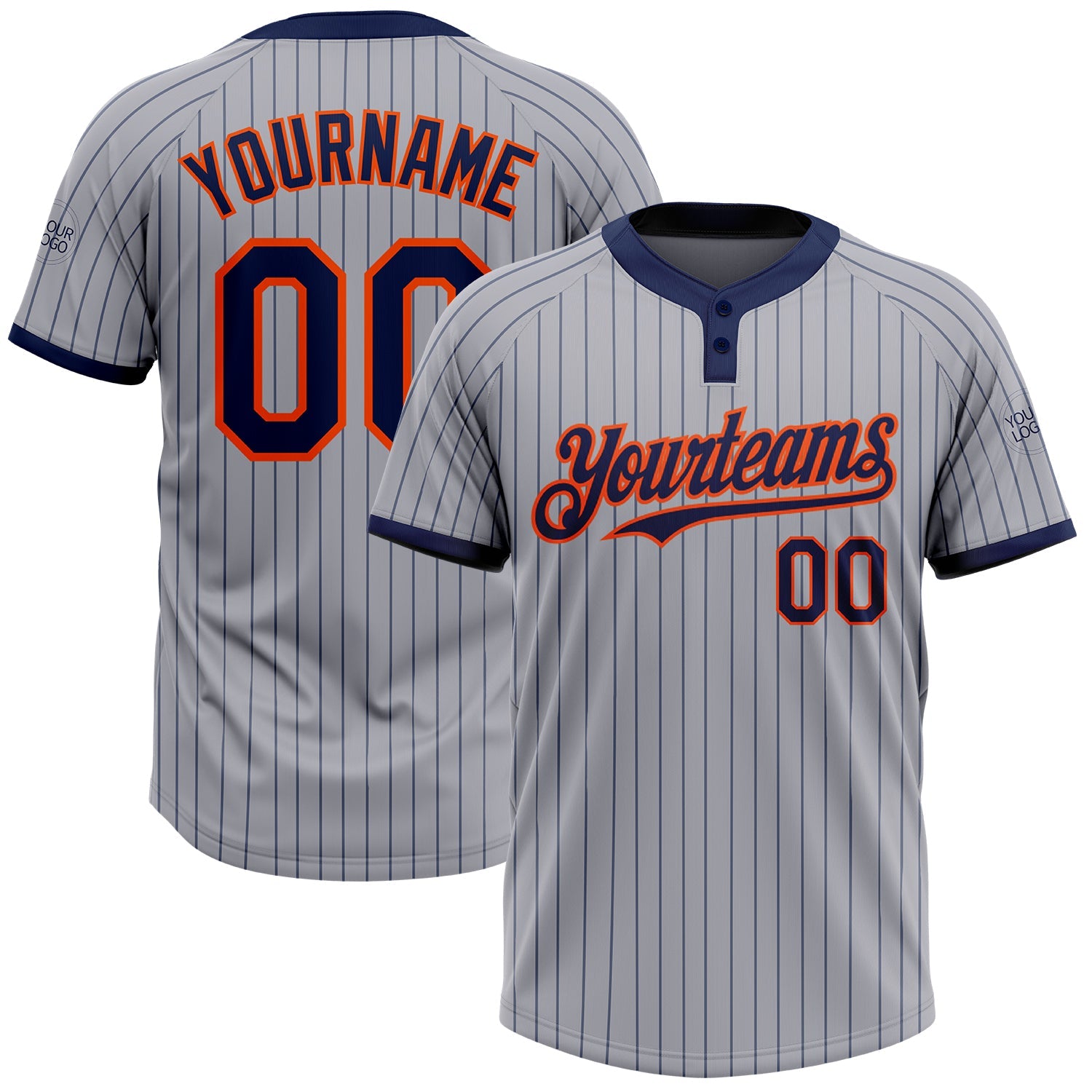 Custom Gray Navy Pinstripe Orange Two-Button Unisex Softball Jersey - Main View