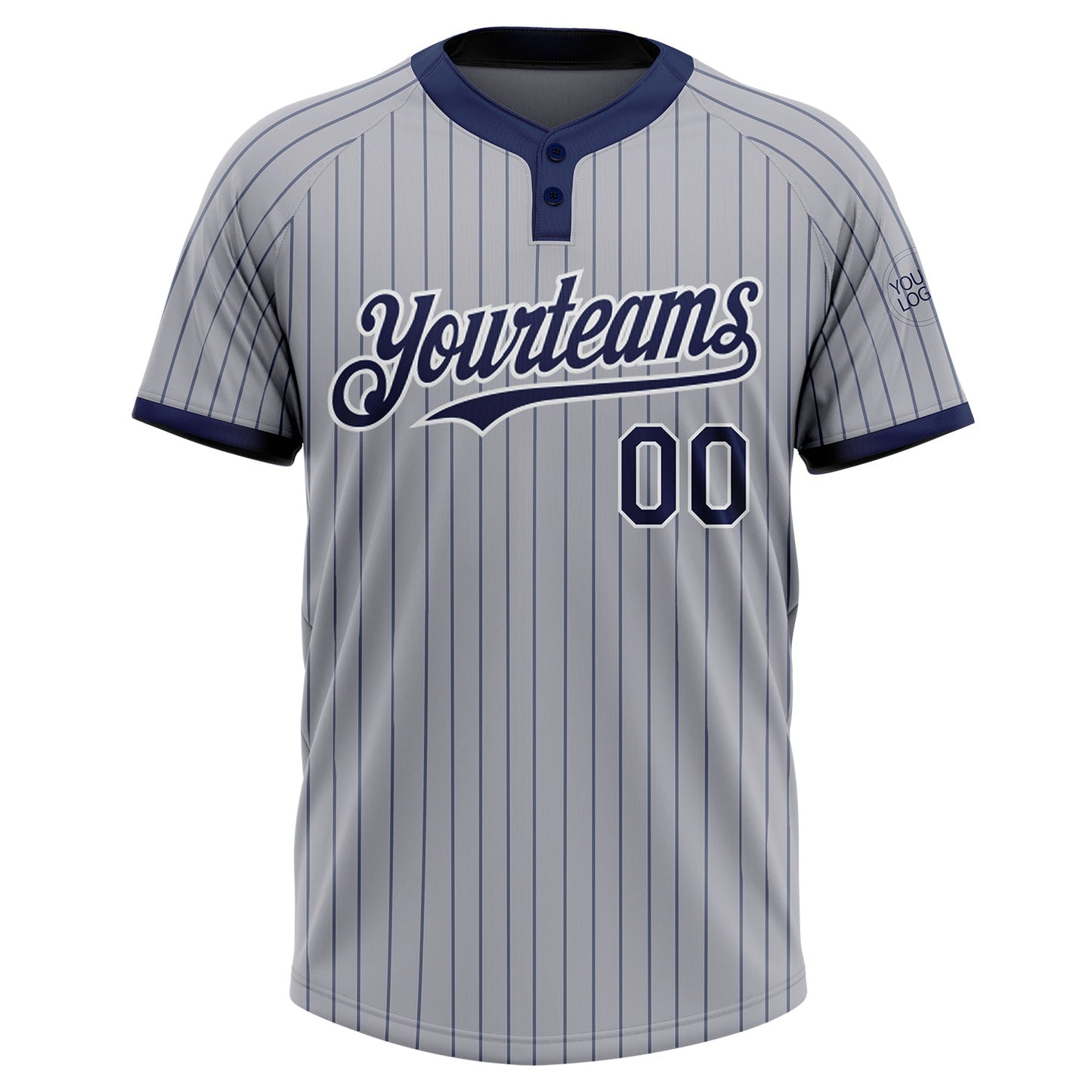 Custom Gray Navy Pinstripe White Two-Button Unisex Softball Jersey view 2
