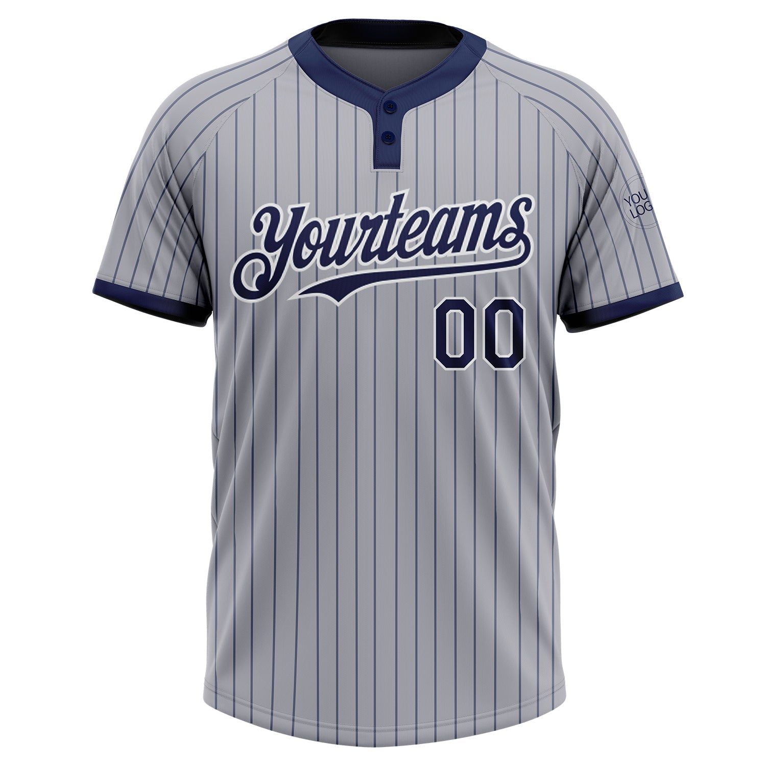 Custom Gray Navy Pinstripe White Two-Button Unisex Softball Jersey view 2