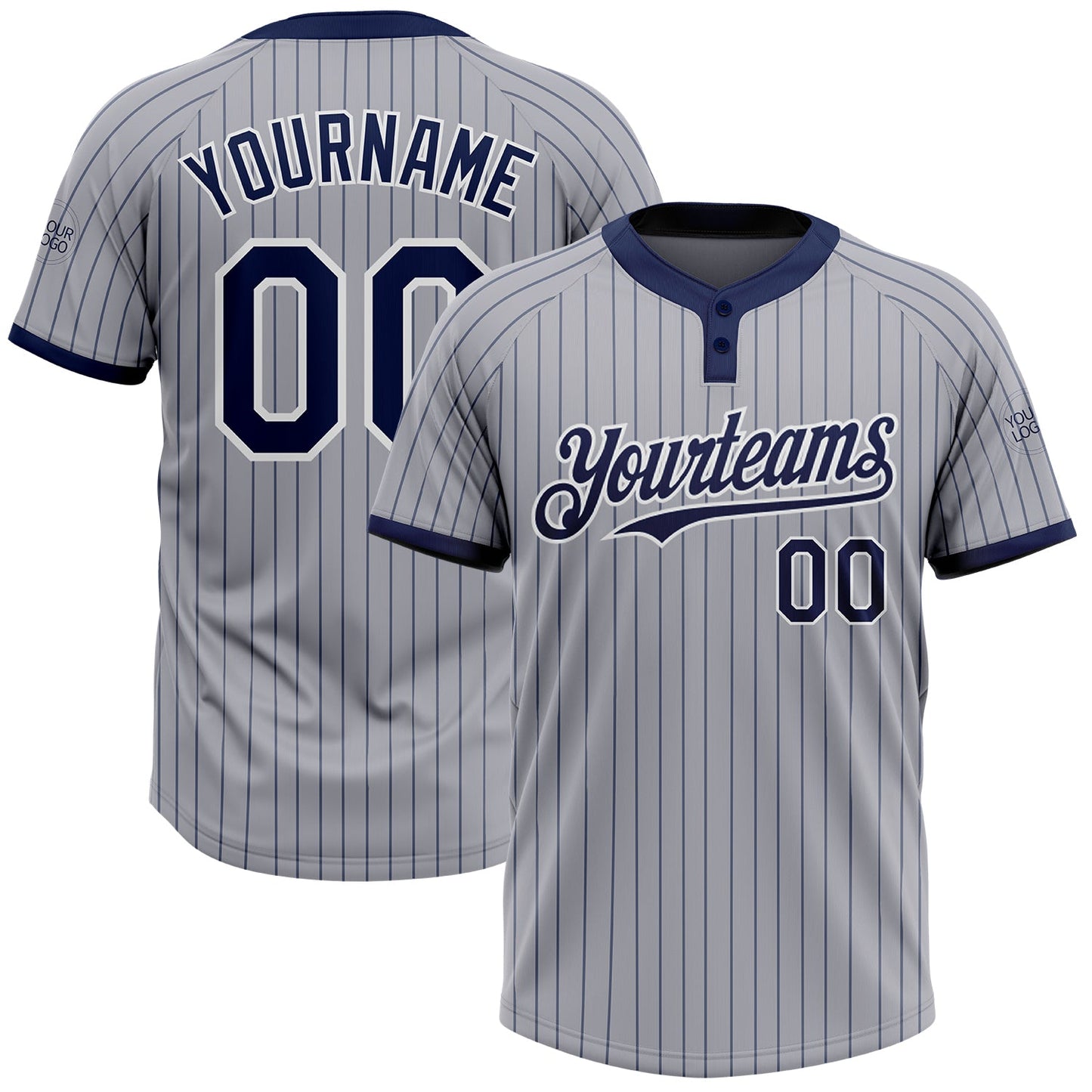 Custom Gray Navy Pinstripe White Two-Button Unisex Softball Jersey - Main View