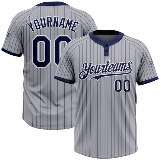 Custom Gray Navy Pinstripe White Two-Button Unisex Softball Jersey - Main View