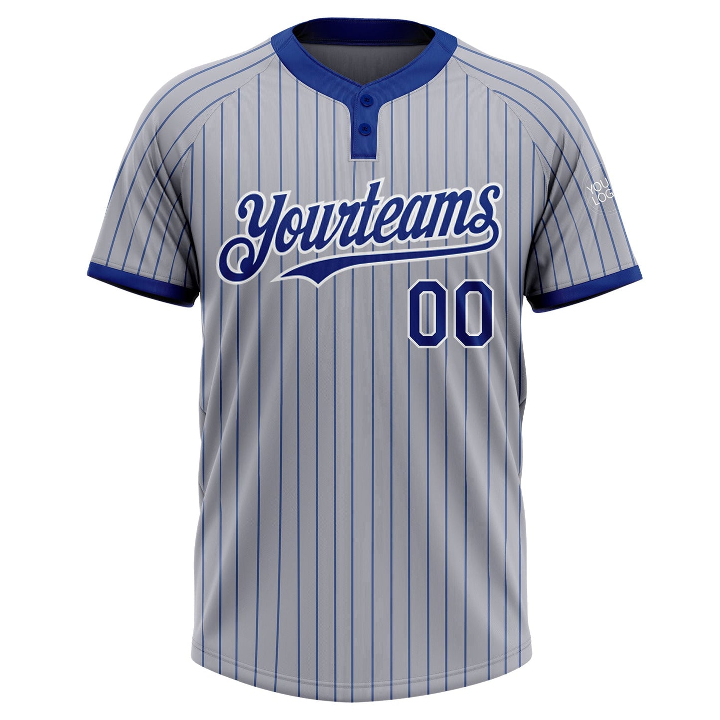 Custom Gray Royal Pinstripe White Two-Button Unisex Softball Jersey view 2