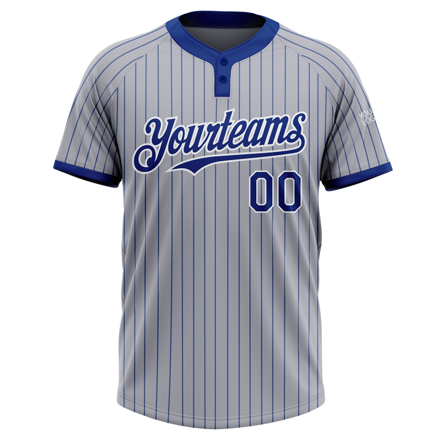 Custom Gray Royal Pinstripe White Two-Button Unisex Softball Jersey view 2