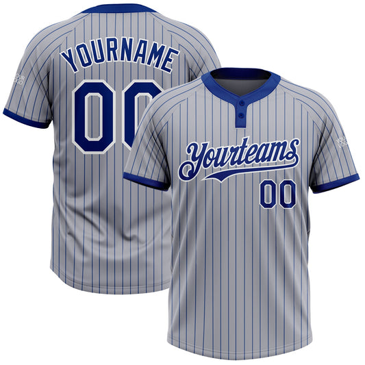 Custom Gray Royal Pinstripe White Two-Button Unisex Softball Jersey - Main View