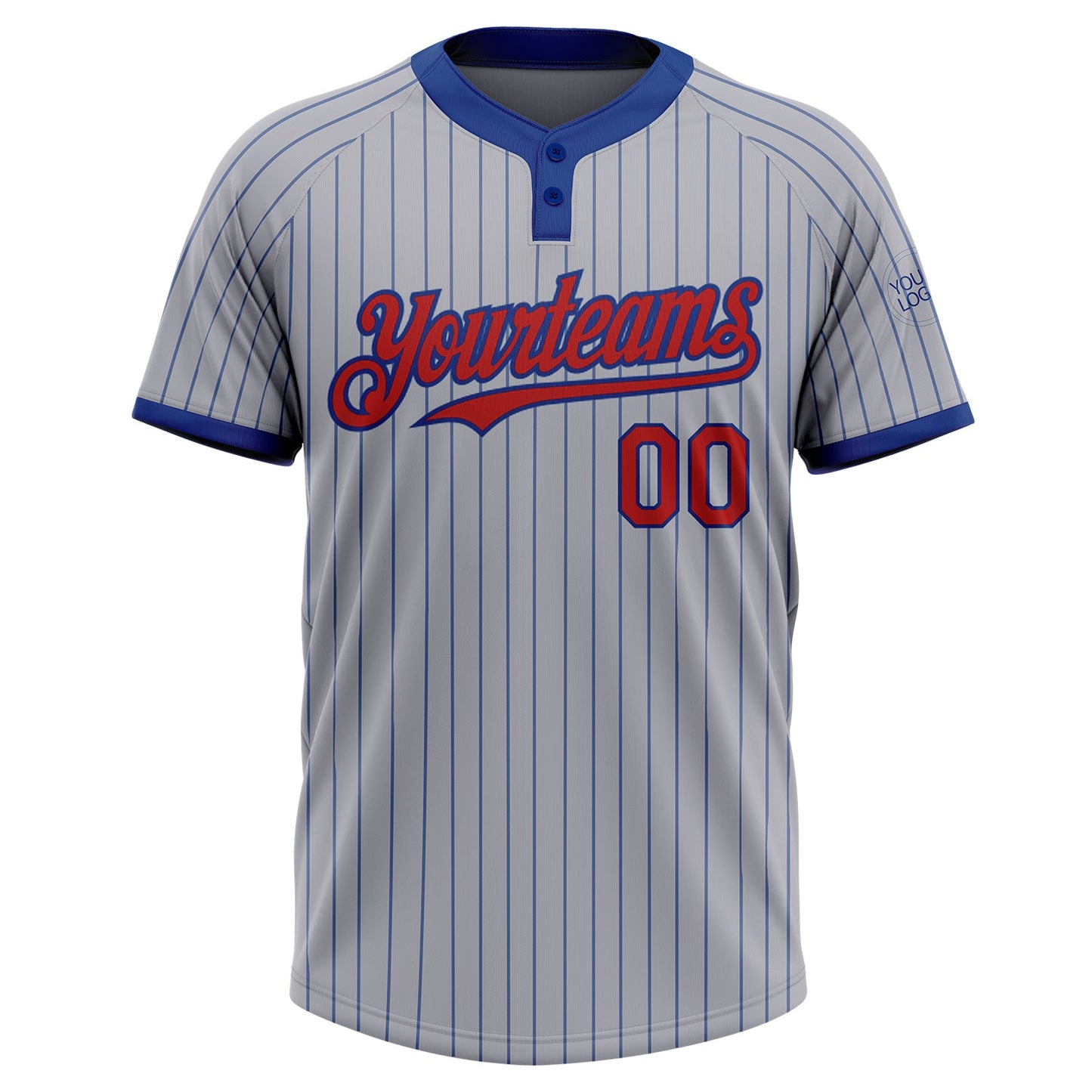 Custom Gray Royal Pinstripe Red Two-Button Unisex Softball Jersey view 2