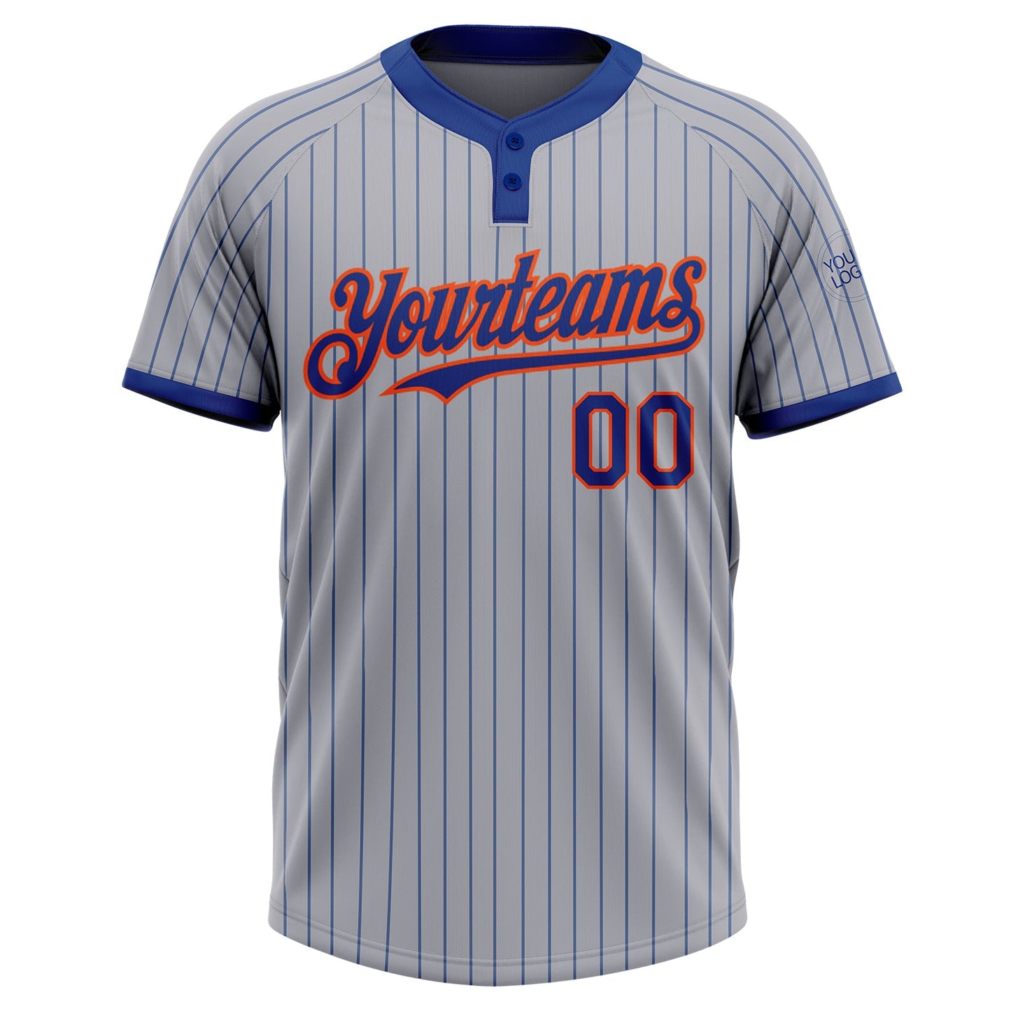 Custom Gray Royal Pinstripe Orange Two-Button Unisex Softball Jersey view 2