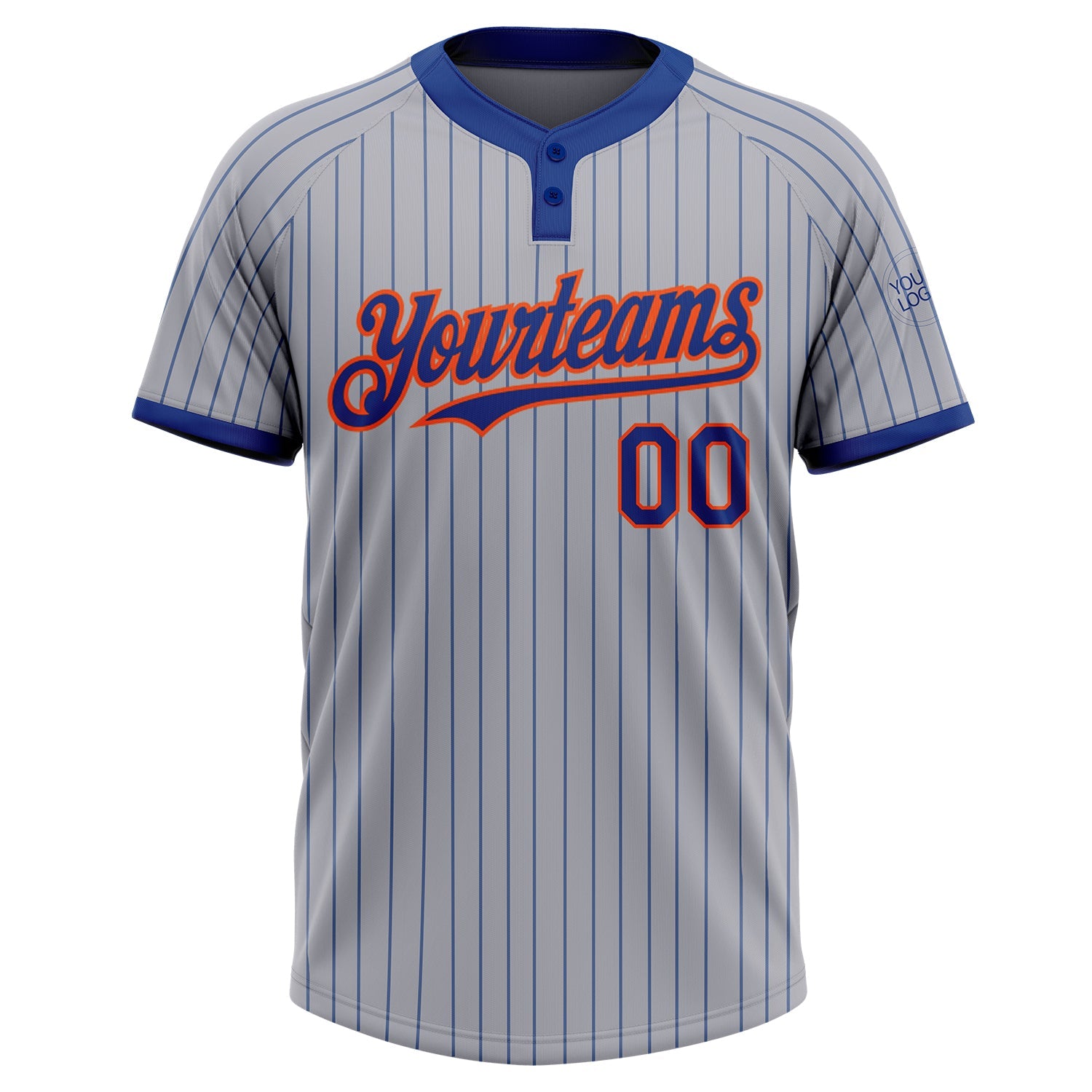 Custom Gray Royal Pinstripe Orange Two-Button Unisex Softball Jersey view 2