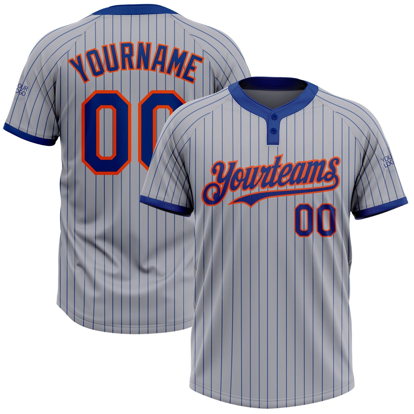 Custom Gray Royal Pinstripe Orange Two-Button Unisex Softball Jersey - Main View