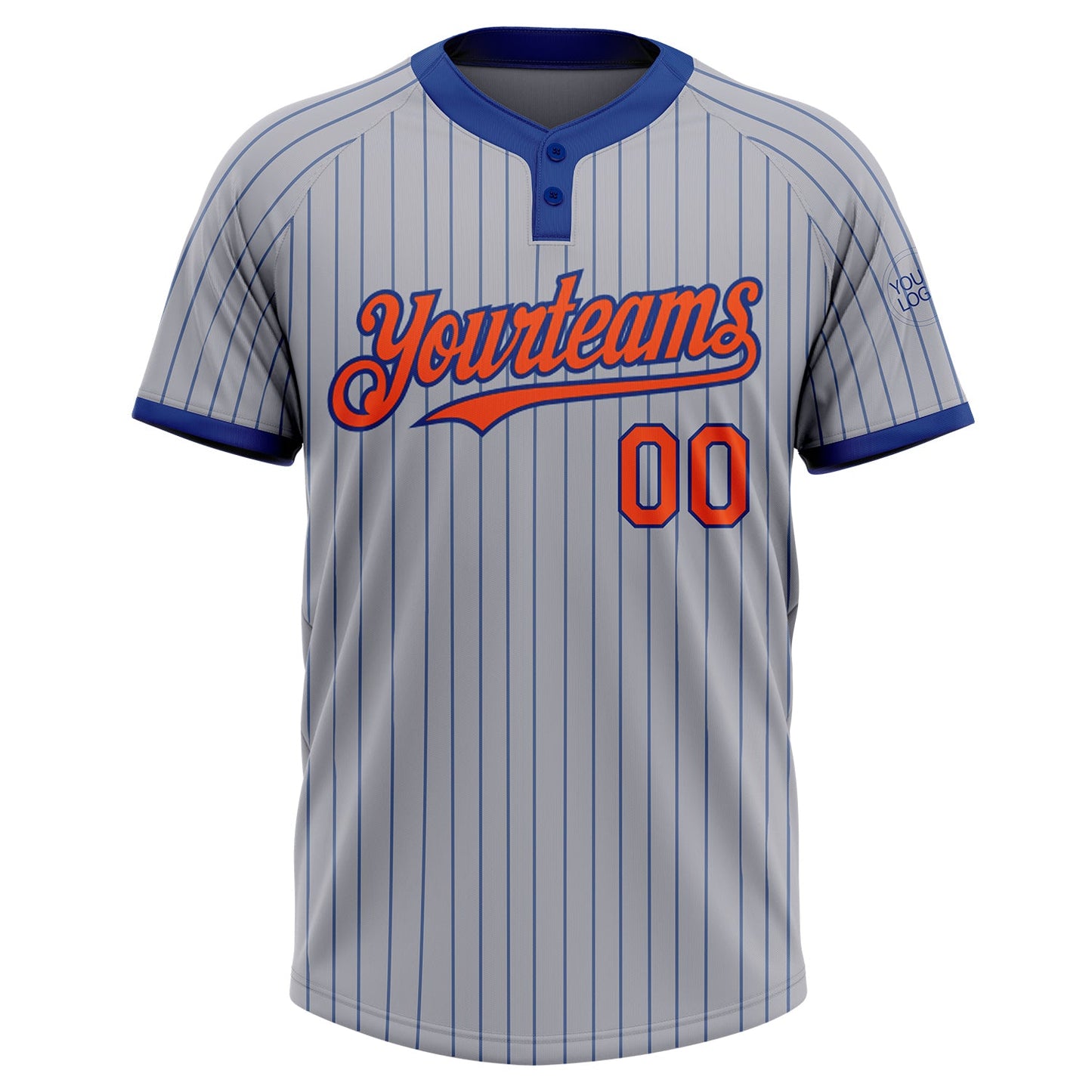 Custom Gray Royal Pinstripe Orange Two-Button Unisex Softball Jersey view 2