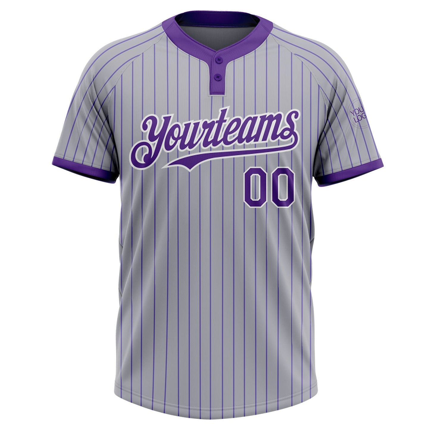 Custom Gray Purple Pinstripe White Two-Button Unisex Softball Jersey view 2