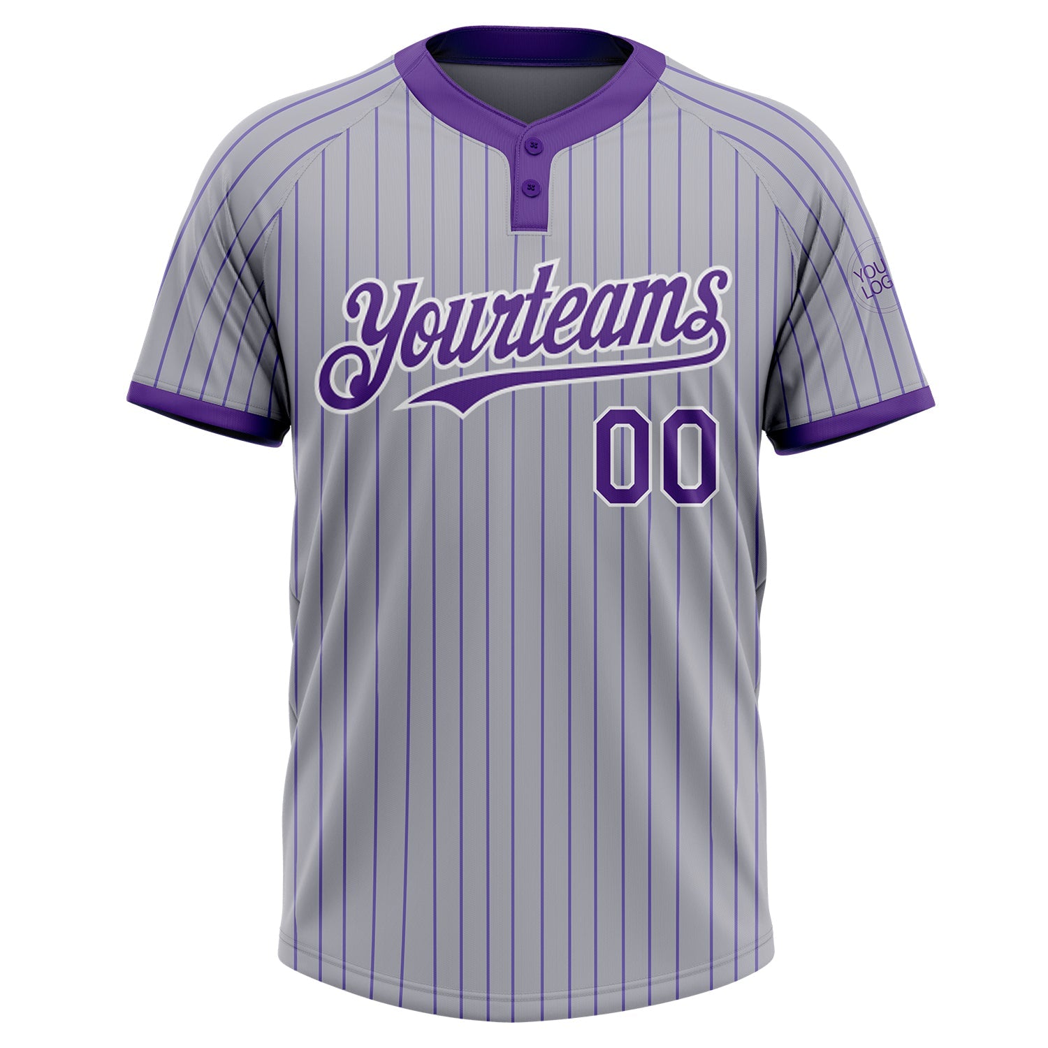 Custom Gray Purple Pinstripe White Two-Button Unisex Softball Jersey view 2