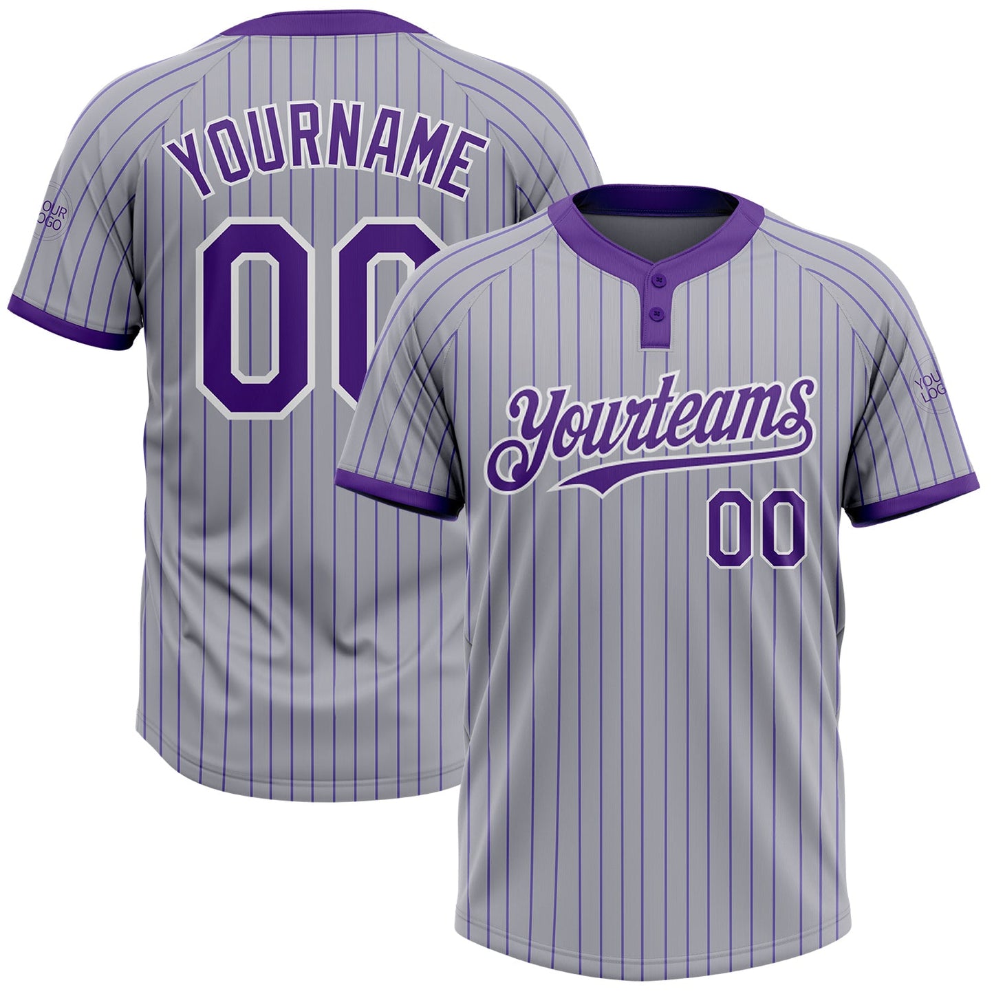 Custom Gray Purple Pinstripe White Two-Button Unisex Softball Jersey - Main View