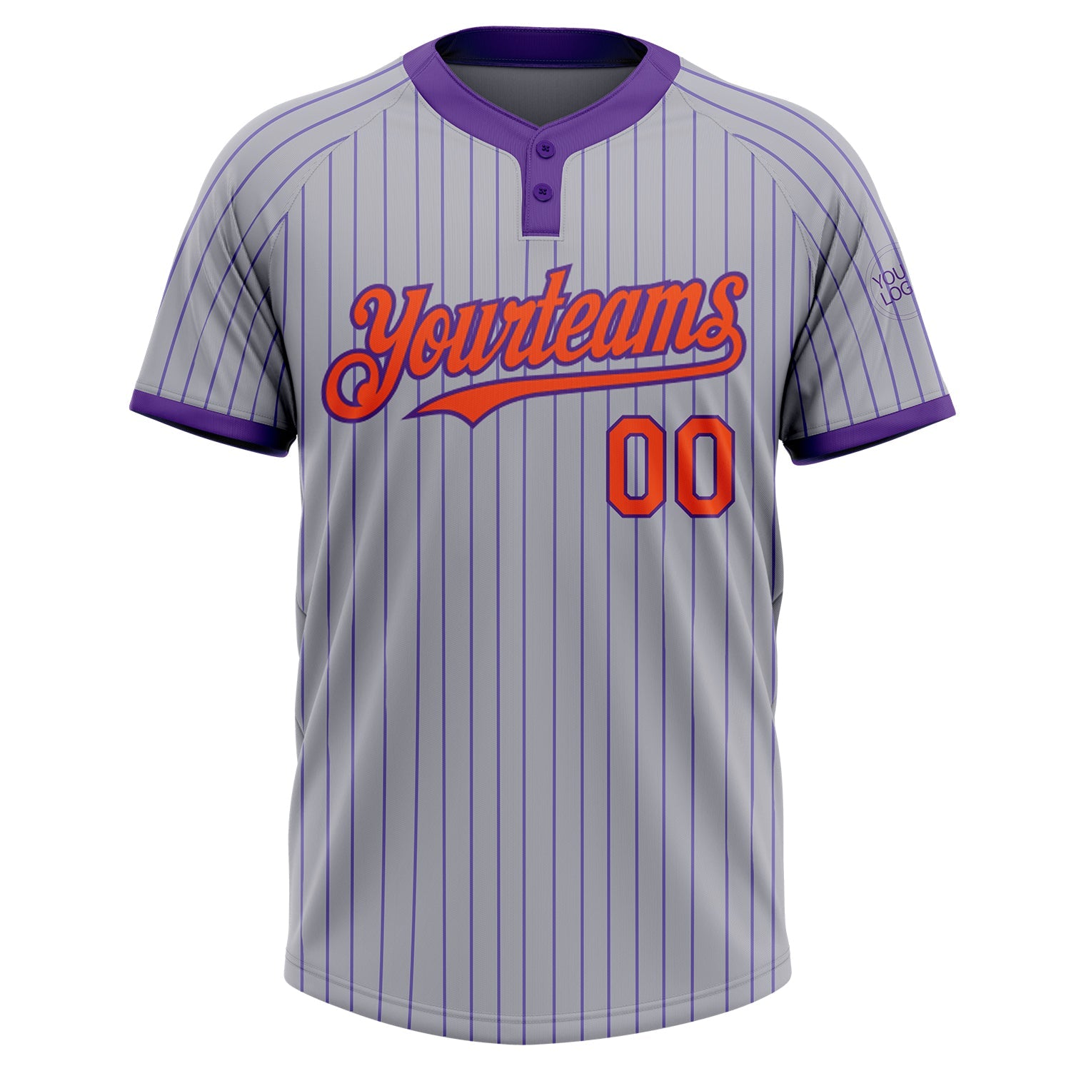 Custom Gray Purple Pinstripe Orange Two-Button Unisex Softball Jersey view 2