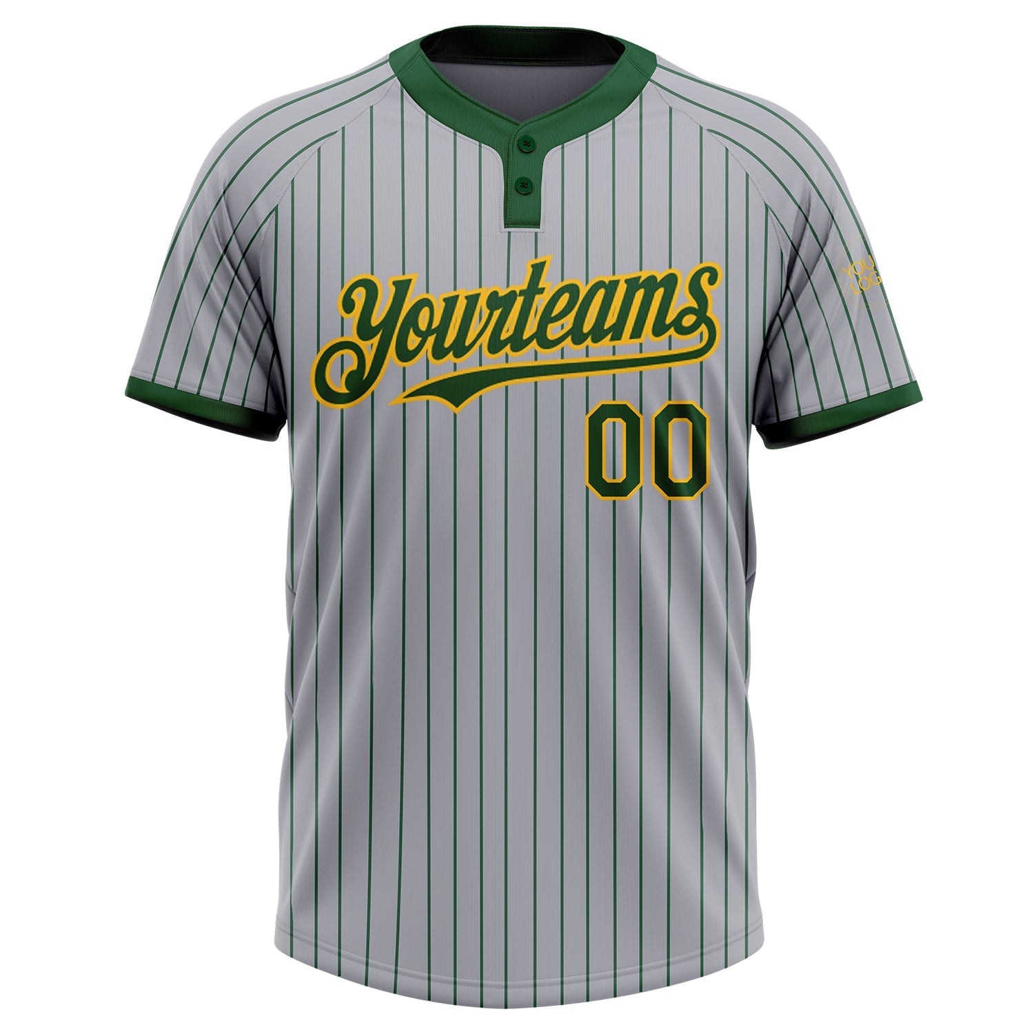 Custom Gray Green Pinstripe Gold Two-Button Unisex Softball Jersey view 2